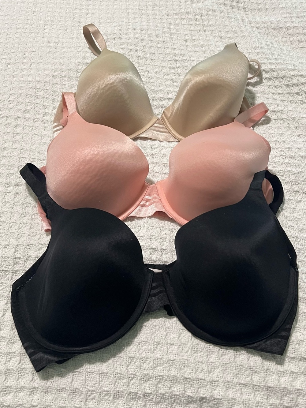 Ambrielle T-Shirt Bra Lot of 3: Beige, Pink & Black Size 36D
